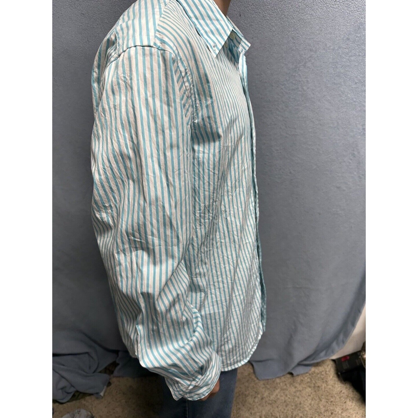 Men’s Teal And White Striped XL Button Up Long Sleeve Ralph Lauren Shirt