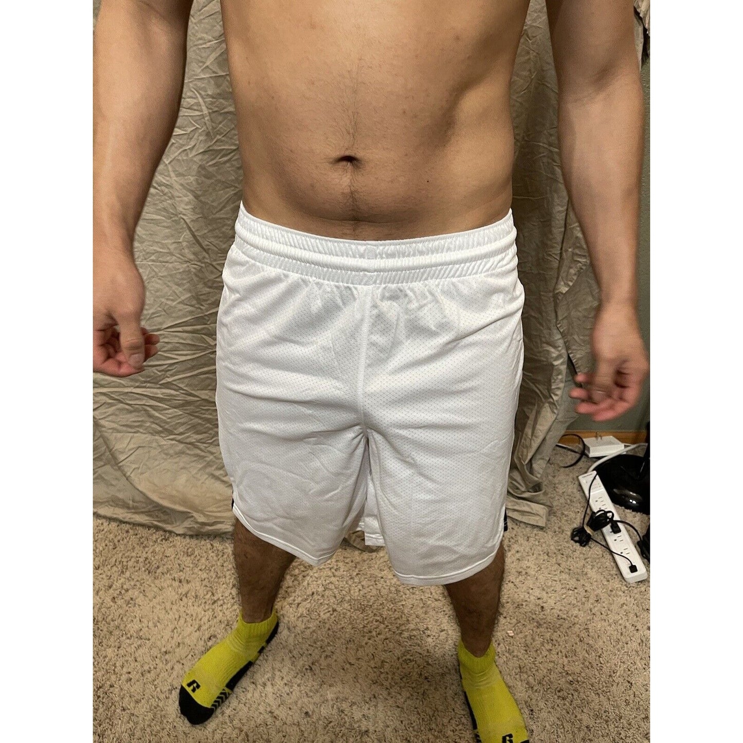 Men's white with dark blue warrior adult small Basketball Style Shorts No Pocket