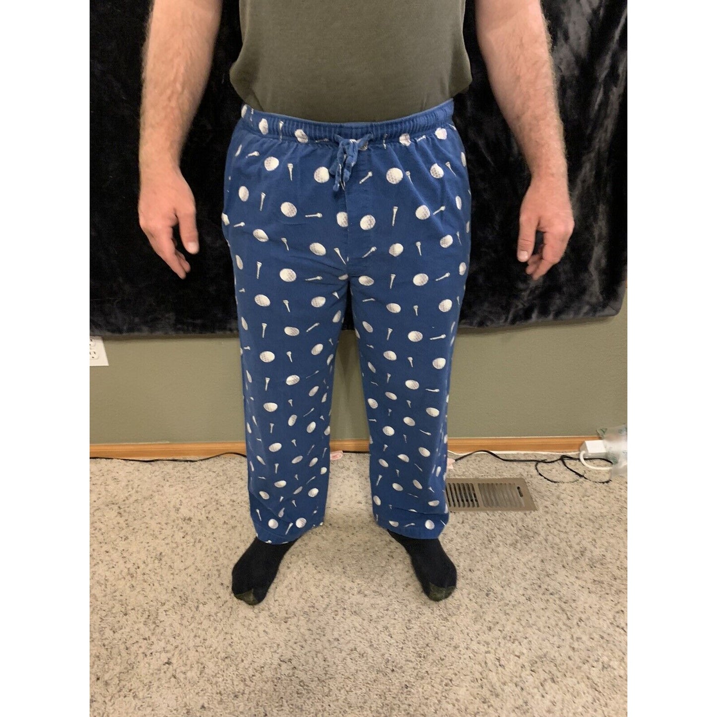Men's Golf Ball Tee Blue Pajama Bottoms Lounge Pants Size Medium