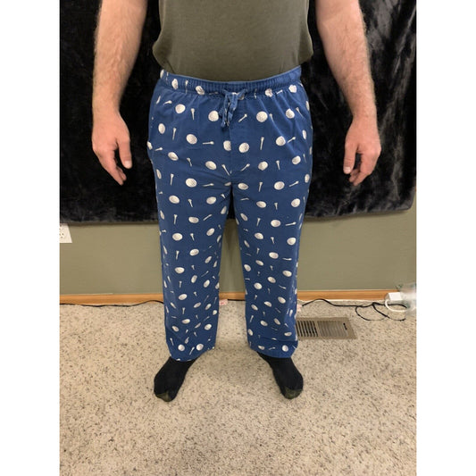 Men's Golf Ball Tee Blue Pajama Bottoms Lounge Pants Size Medium