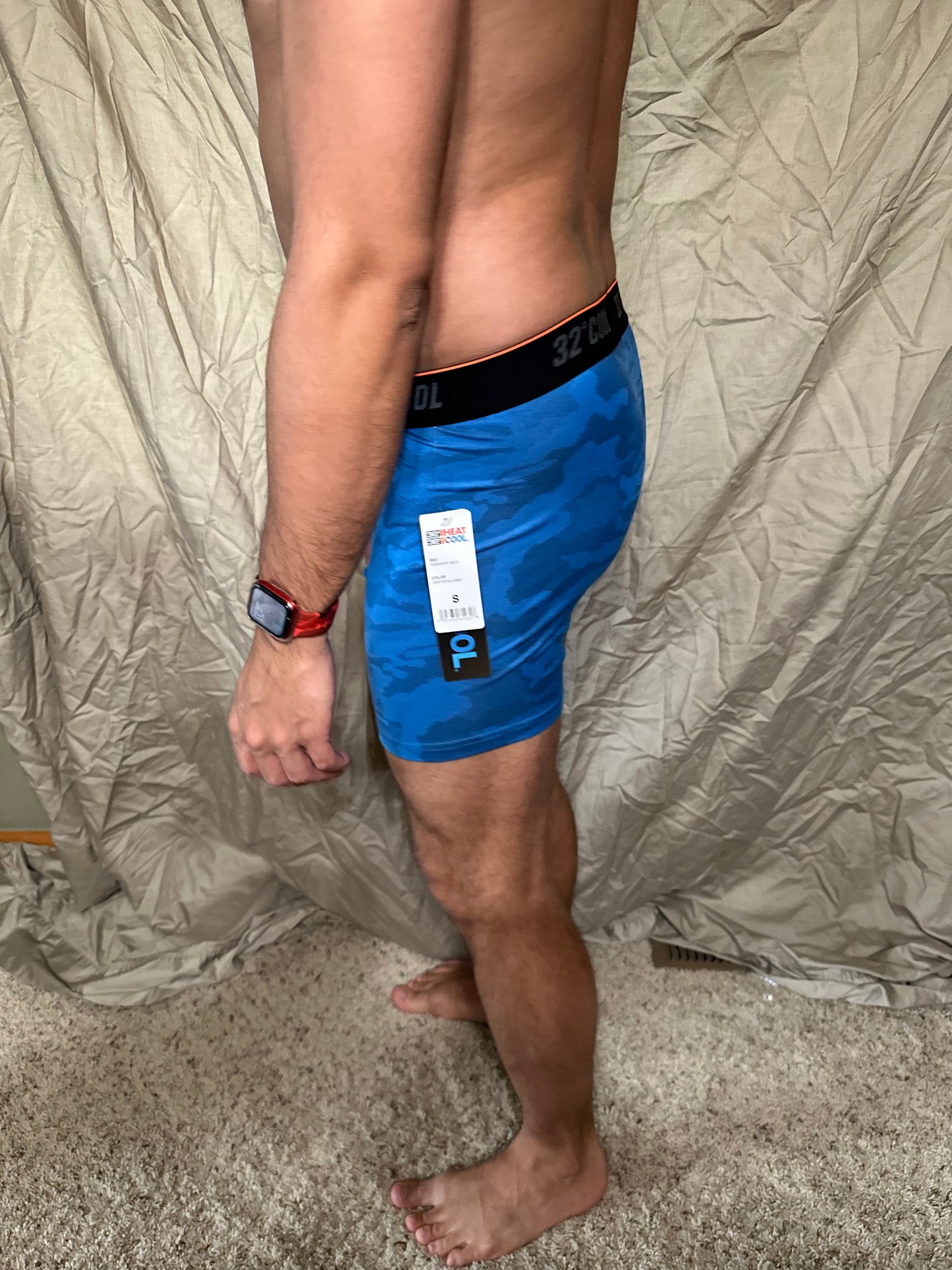 Men’s blue with camo pattern 32 degree cool boxer briefs size small