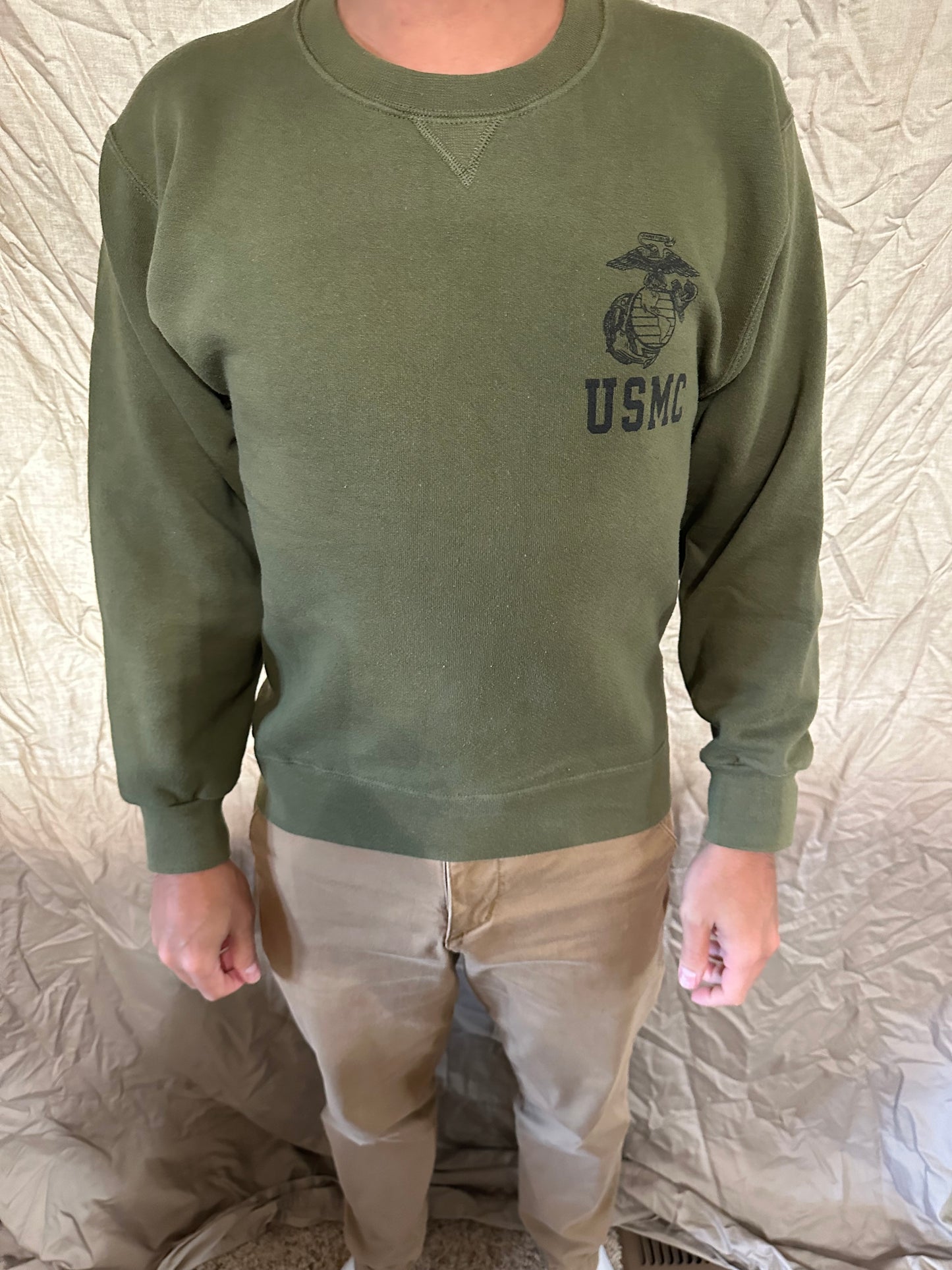 Men’s usmc marine corps soffe green pullover sweater athletic size small