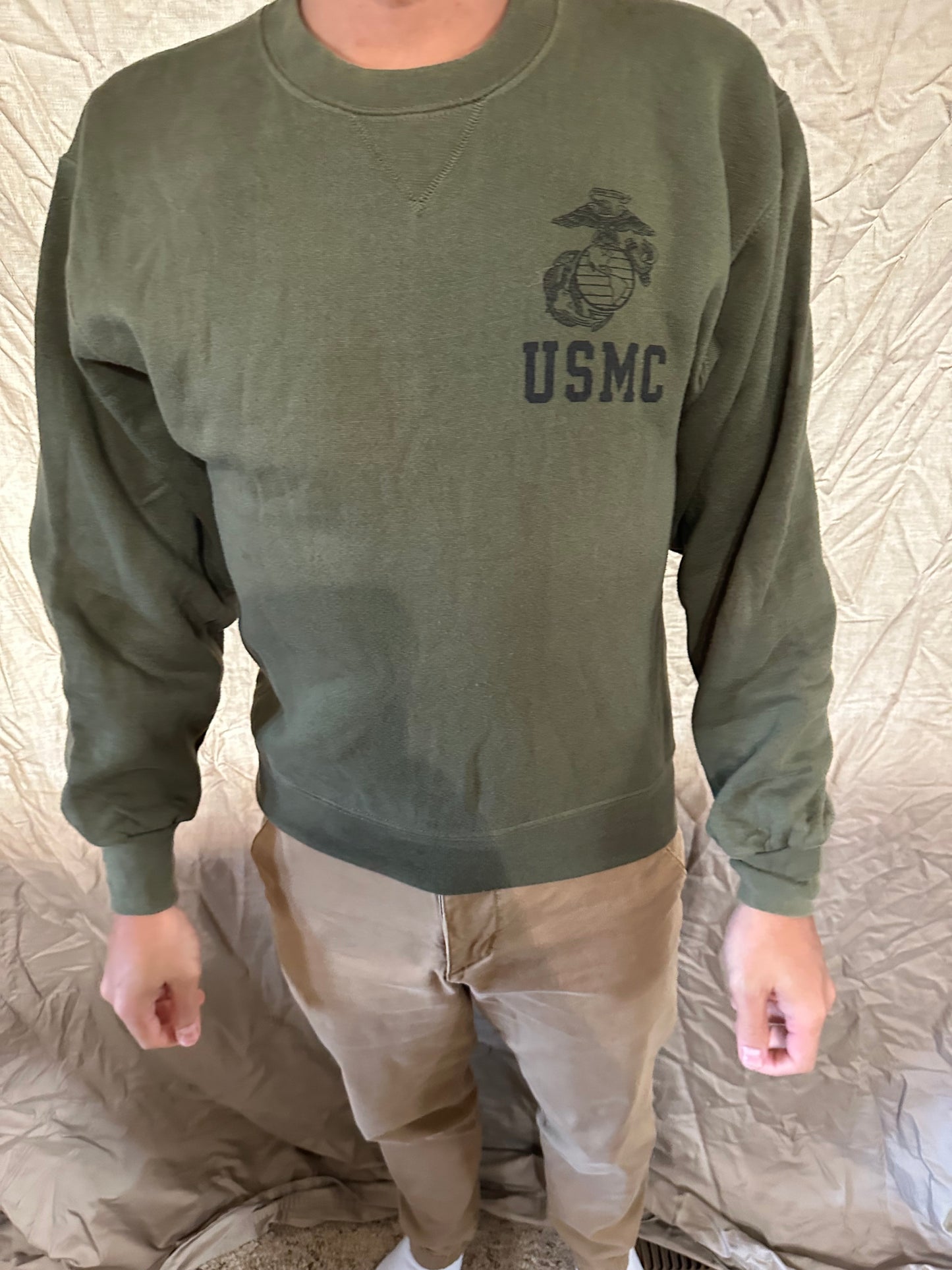 Men’s soffe size small Usmc marine corps pullover athletic sweater darker green