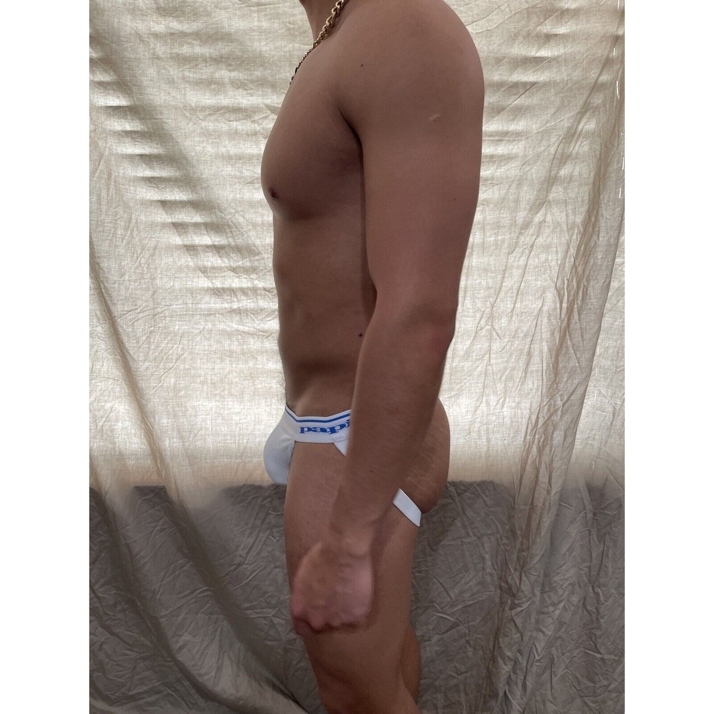 men's white papi blue label cotton jock jockstrap athletic New UnWorn Small