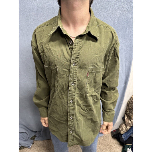 Men’s Drab Olive Green Levi’s Loose Fit Xl Cotton Button Up Long Sleeve Shirt