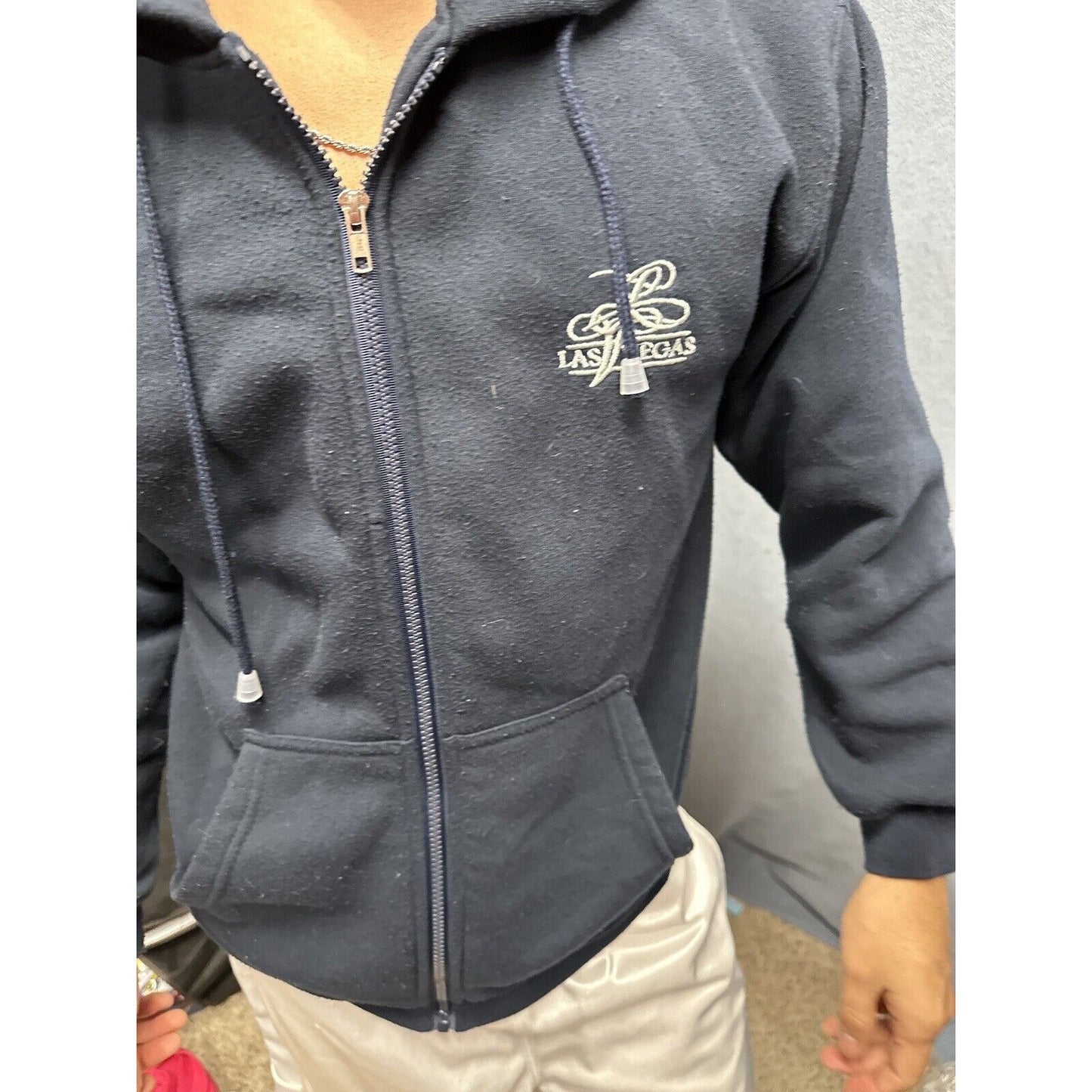 Men’s Dark Blue Full Zip Hoodie Las Vegas Medium DC Classic Polyester