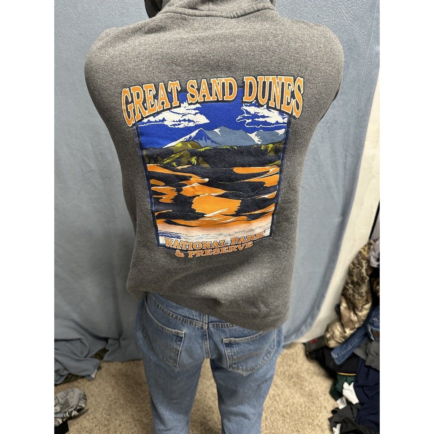 Men’s Gray XL Hoodie Pullover Lone Rock Great Sand Dunes National Park Colorado