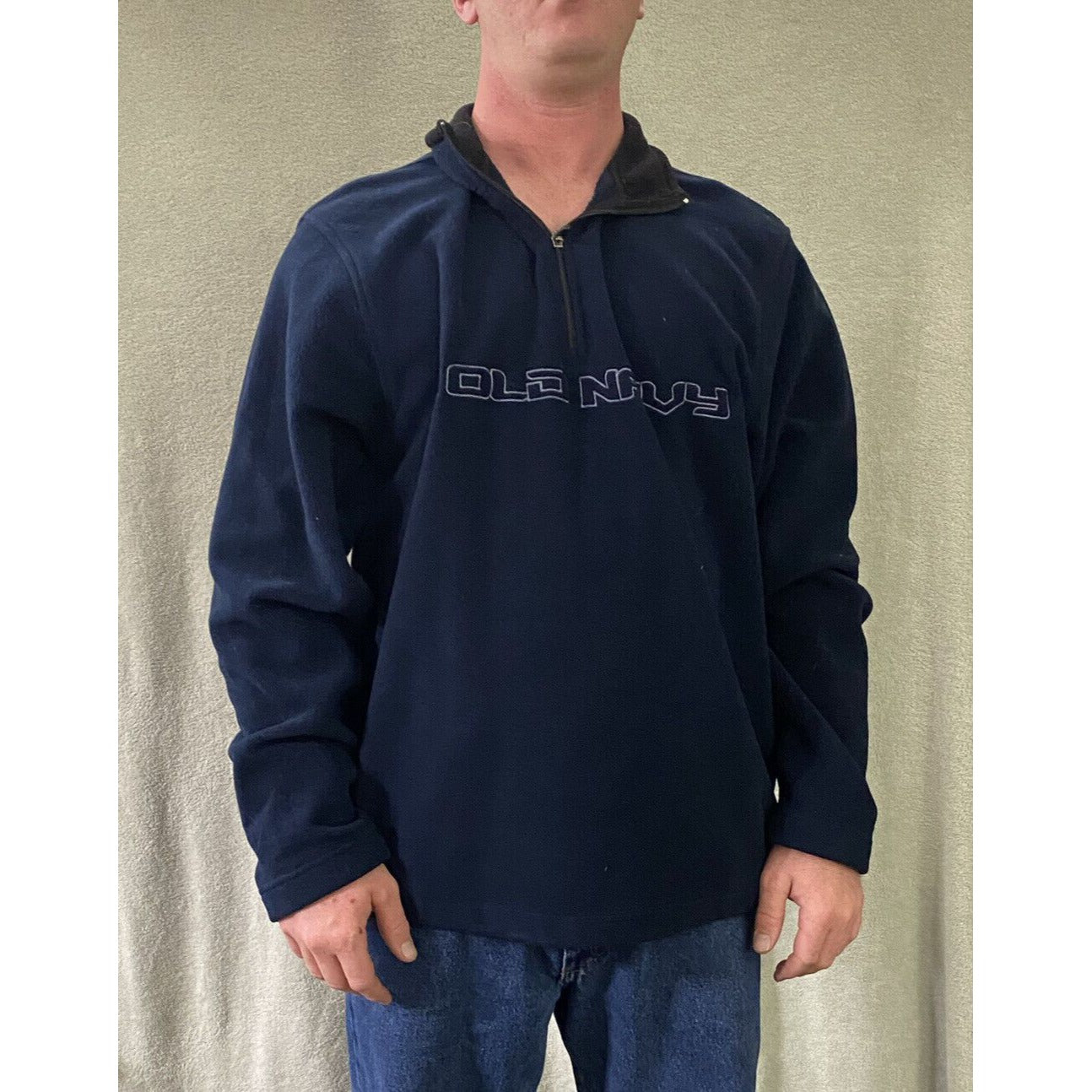 Old Navy Men’s XL Navy Blue Logo Polyester Quarter-zip Soft Pullover Jacket