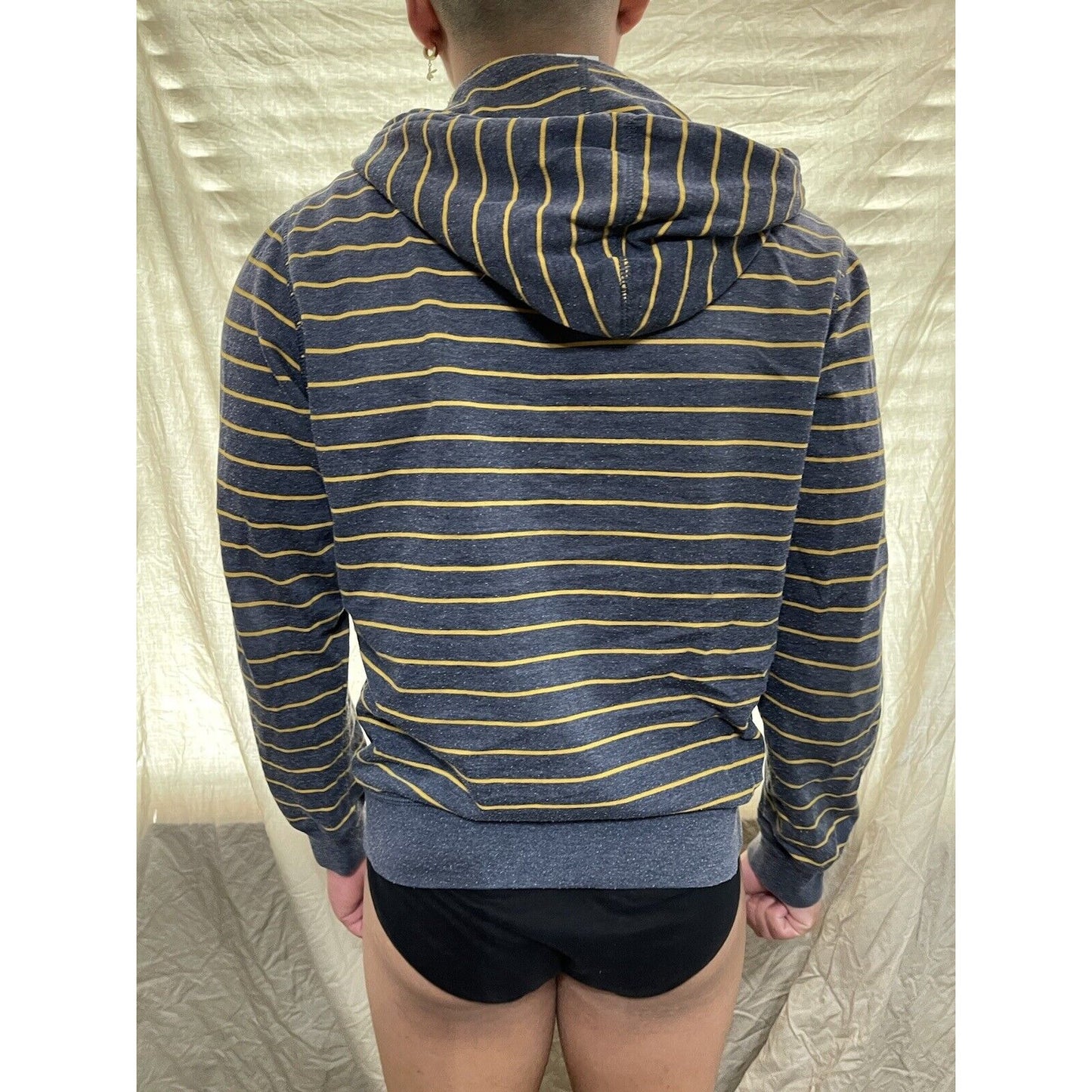 men's old navy small full zip hoodie bluish Gray With  yellow stripes