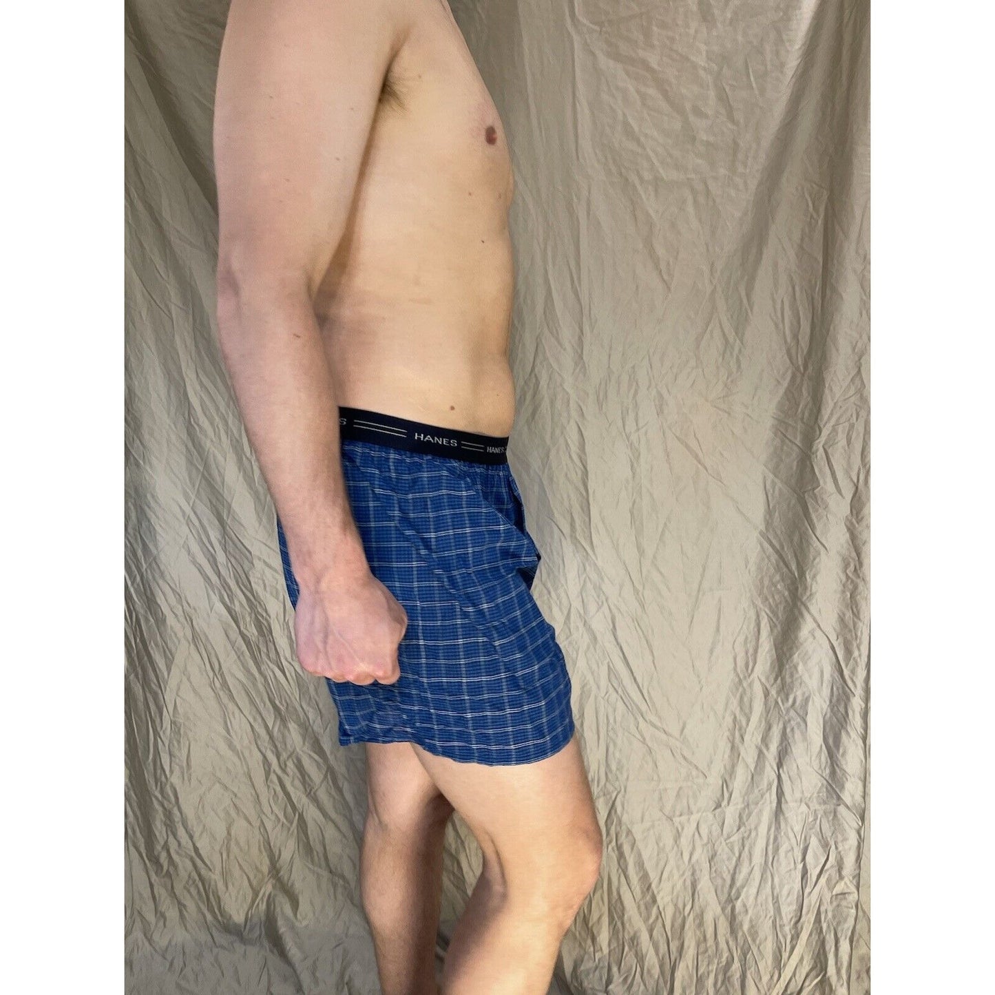 men's hanes comfort flex large blue plaid boxer shorts
