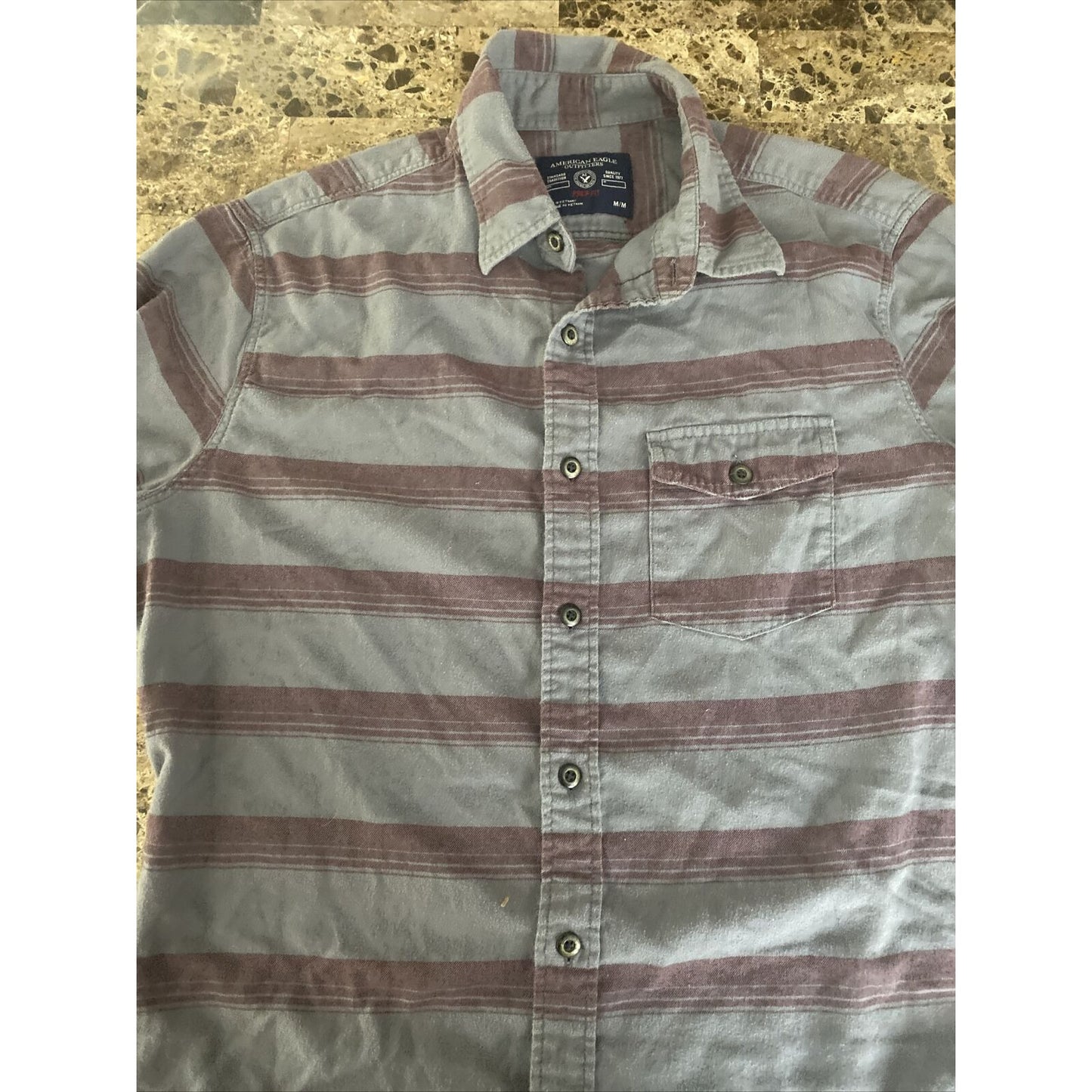 American Eagle Outfitters Men’s Medium Red Gray Stripes Prep Fit Long Sleeves