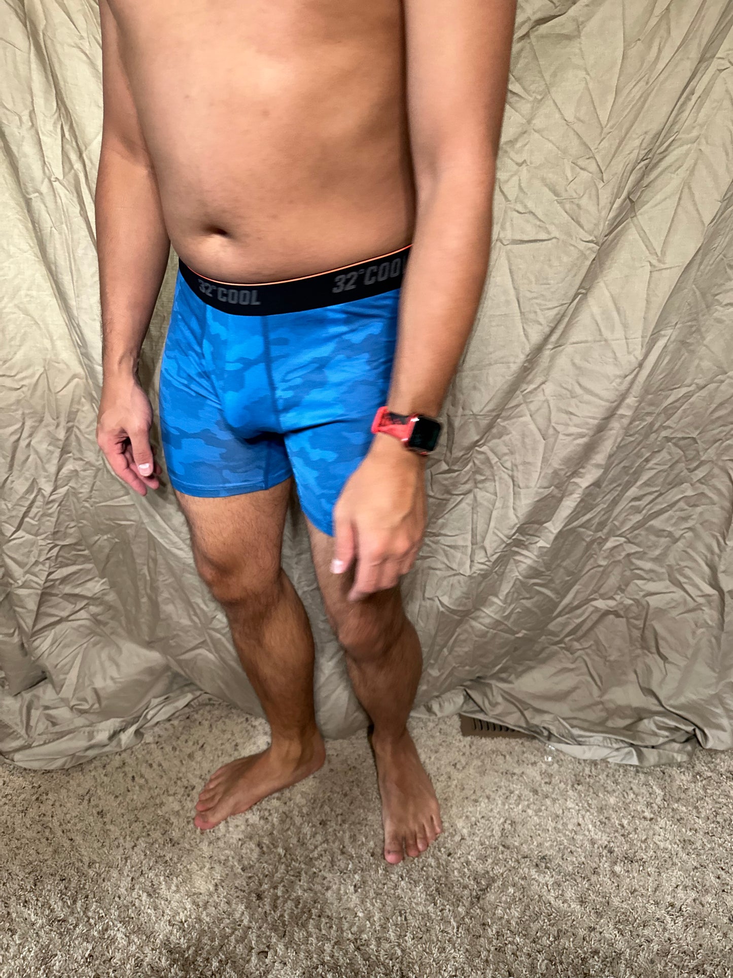 Men’s blue with camo pattern 32 degree cool boxer briefs size small