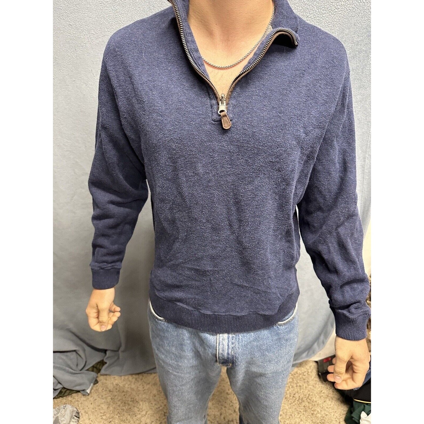 Men’s Dark Blue Medium Cremieux 1/4 Zip Long Sleep Pullover Sweater