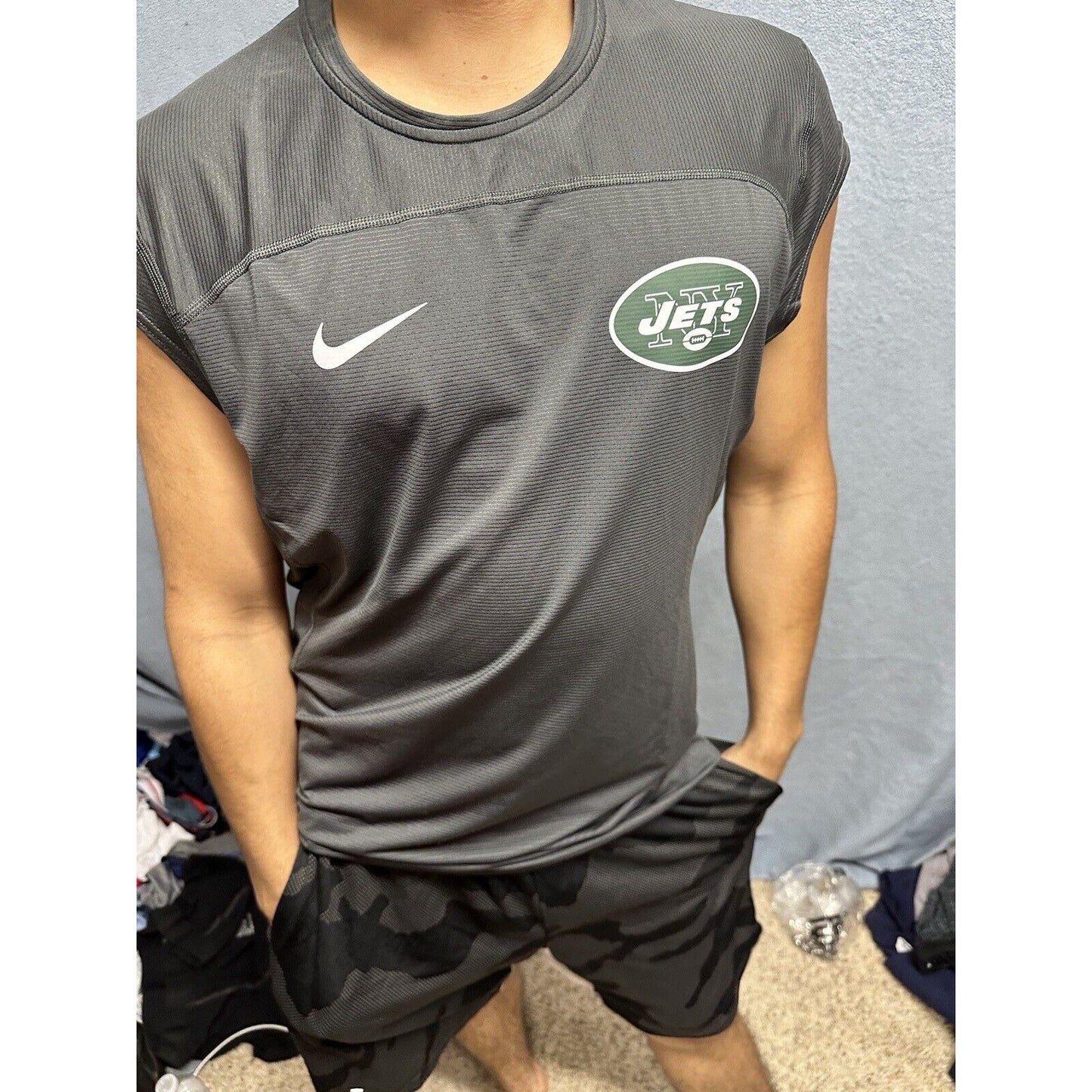 Men’s NFL On Field Apparel Muscle Shirt Gray New York Jets Shirt Large