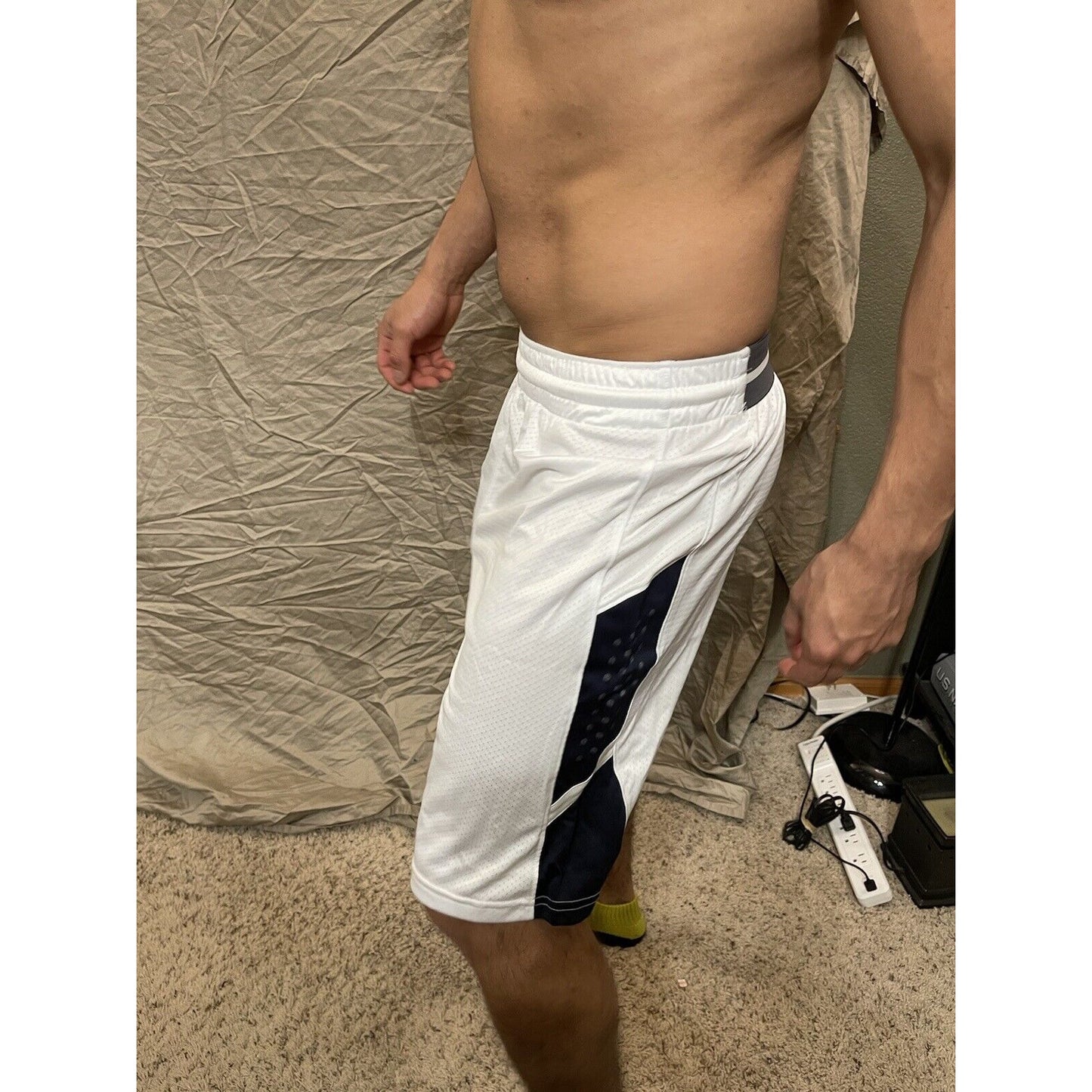 Men's white with dark blue warrior adult small Basketball Style Shorts No Pocket