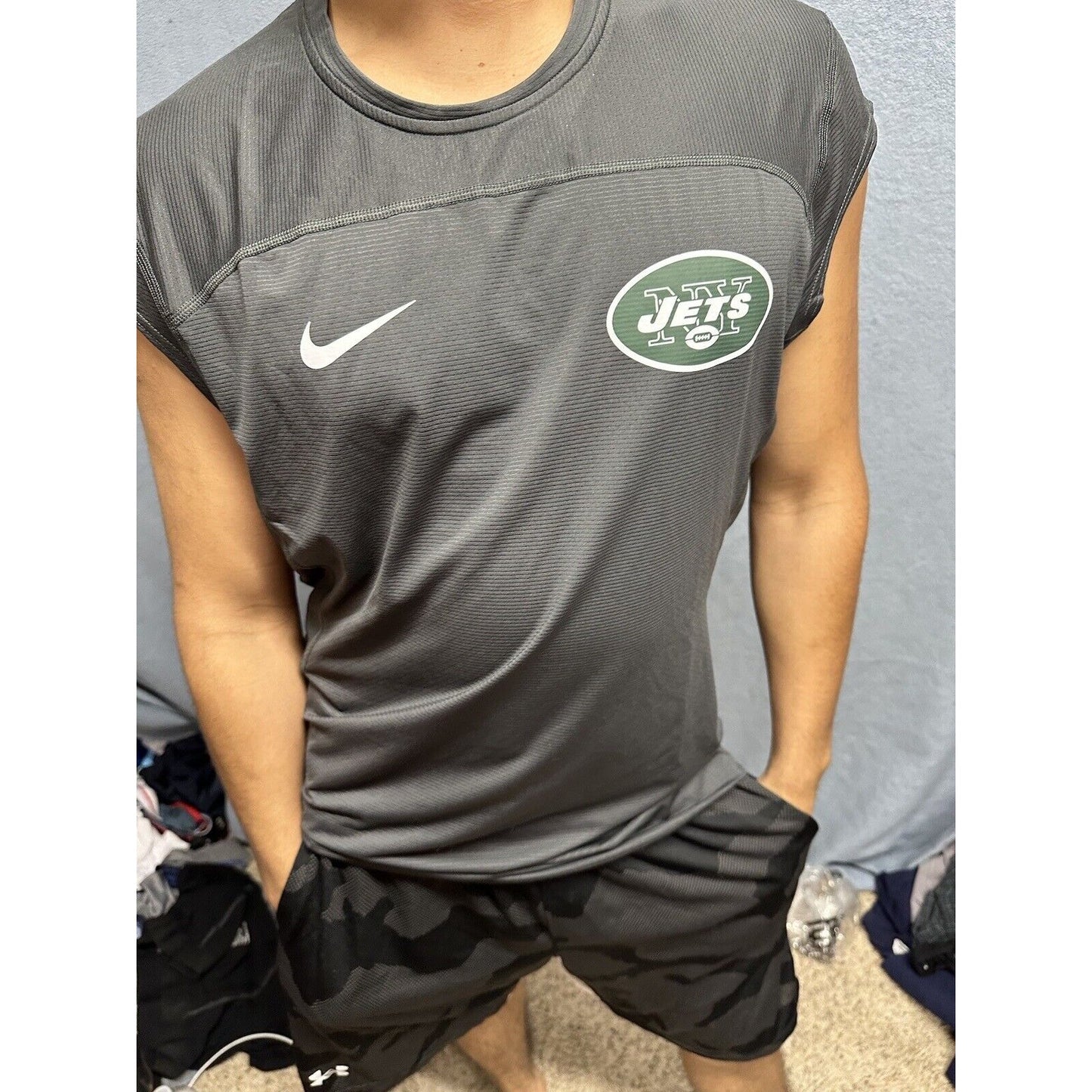 Men’s NFL On Field Apparel Muscle Shirt Gray New York Jets Shirt Large