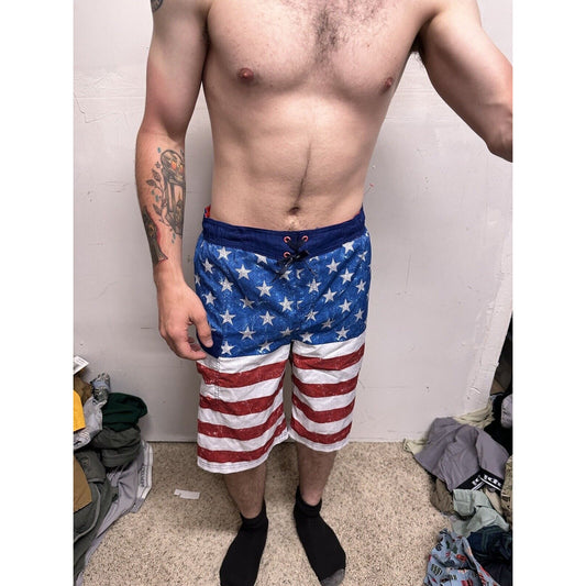 Boy’s XL - 18-20 Patriotic Flag Swim Trunks Bathing Suit Flag American USA Zero