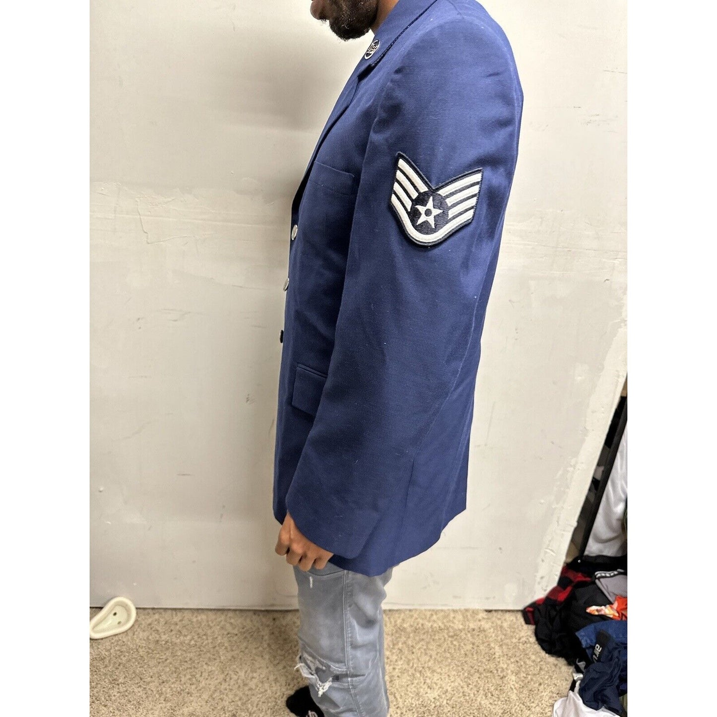 Men’s 40R Coat Uniform Air Force Blue Jacket Staff Sergeant Rank US Insignia