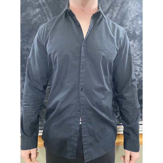 H&M Slim Fit Easy Iron Repassage Facile Men Large Black Button-down Long Sleeves