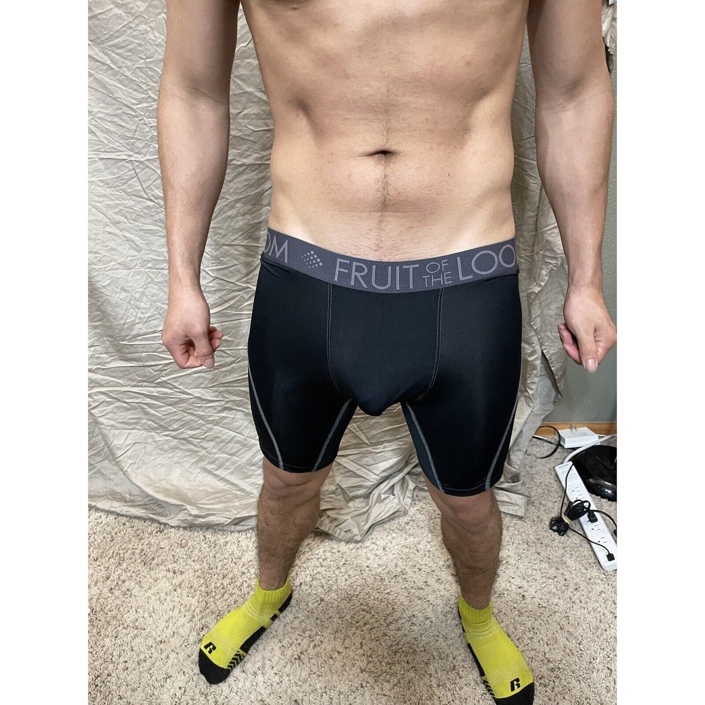 men's fruit of the loom black compression boxer shorts breathable performance XL
