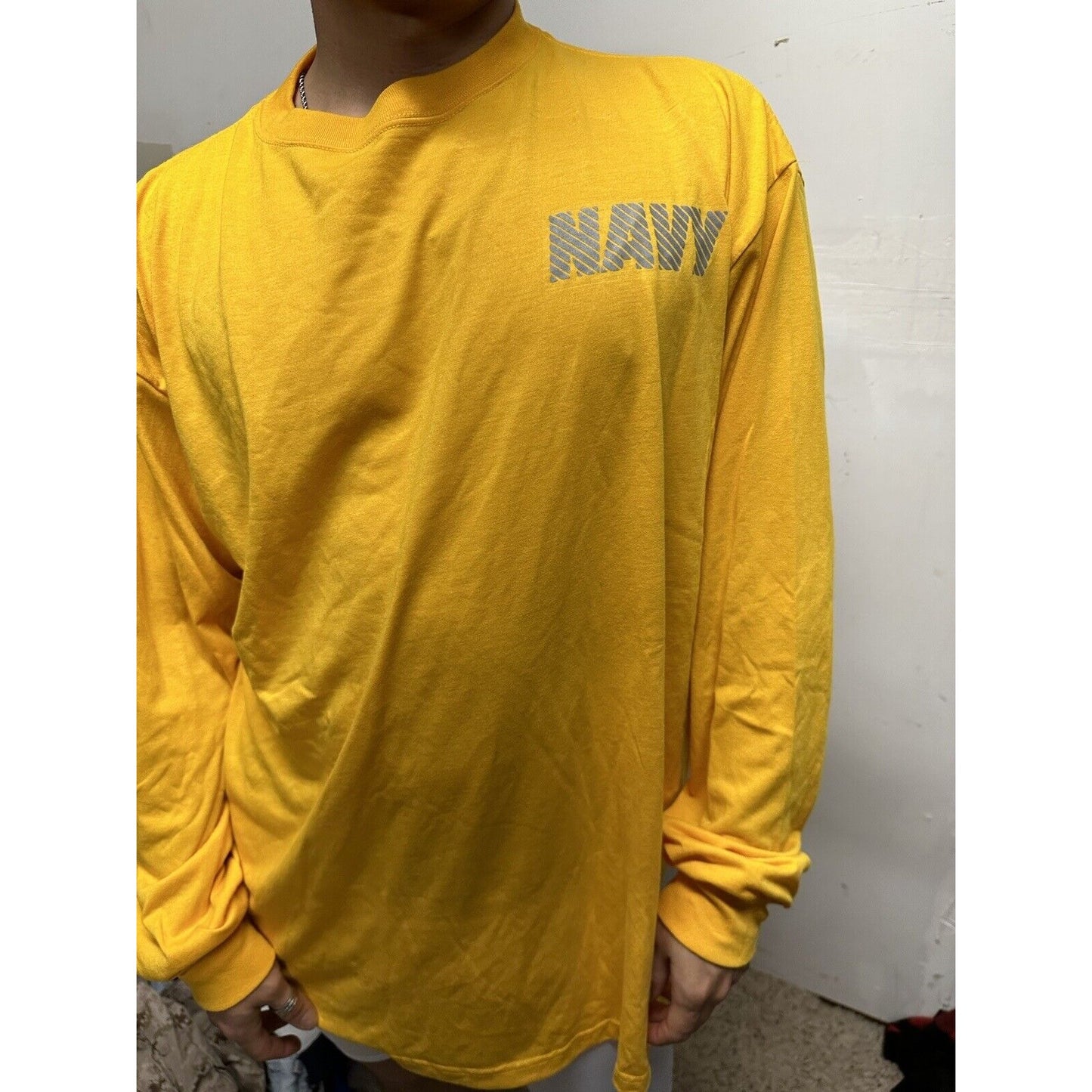 Men’s Navy Polyester PT Yellow Uniform Shirt Long Sleeve 2XL