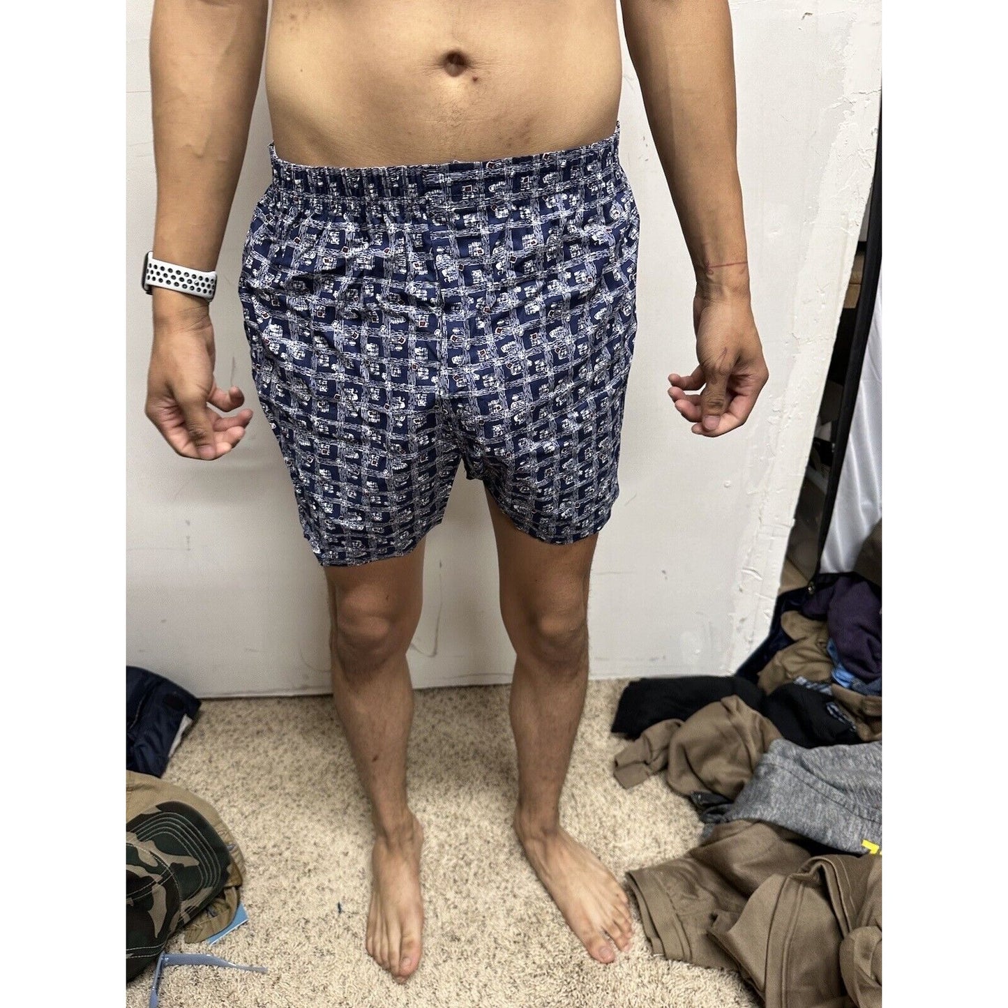 Men’s Small Fruit Of The Loom Blue Plaid Box Design Boxer Shorts
