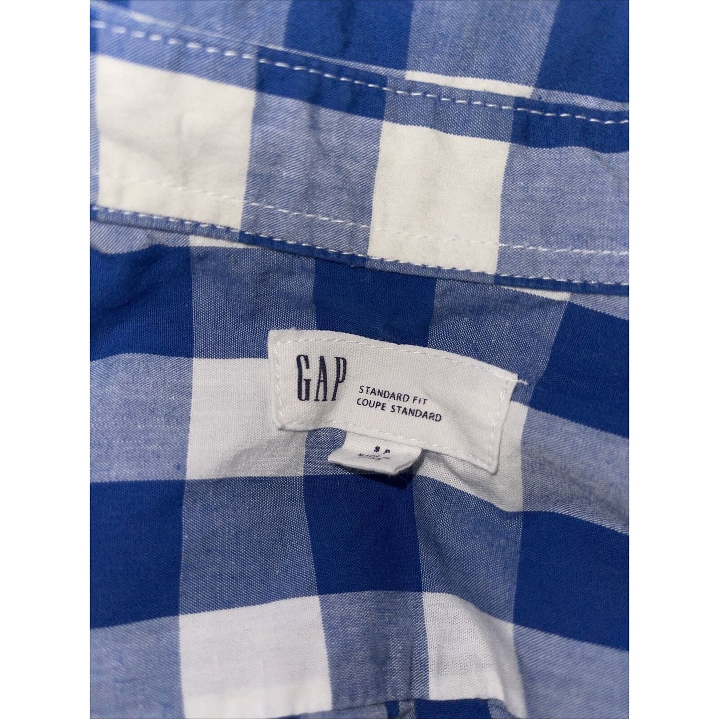 Men’s Small Gap Blue Plaid Standard Fit Short Sleeve Coupe