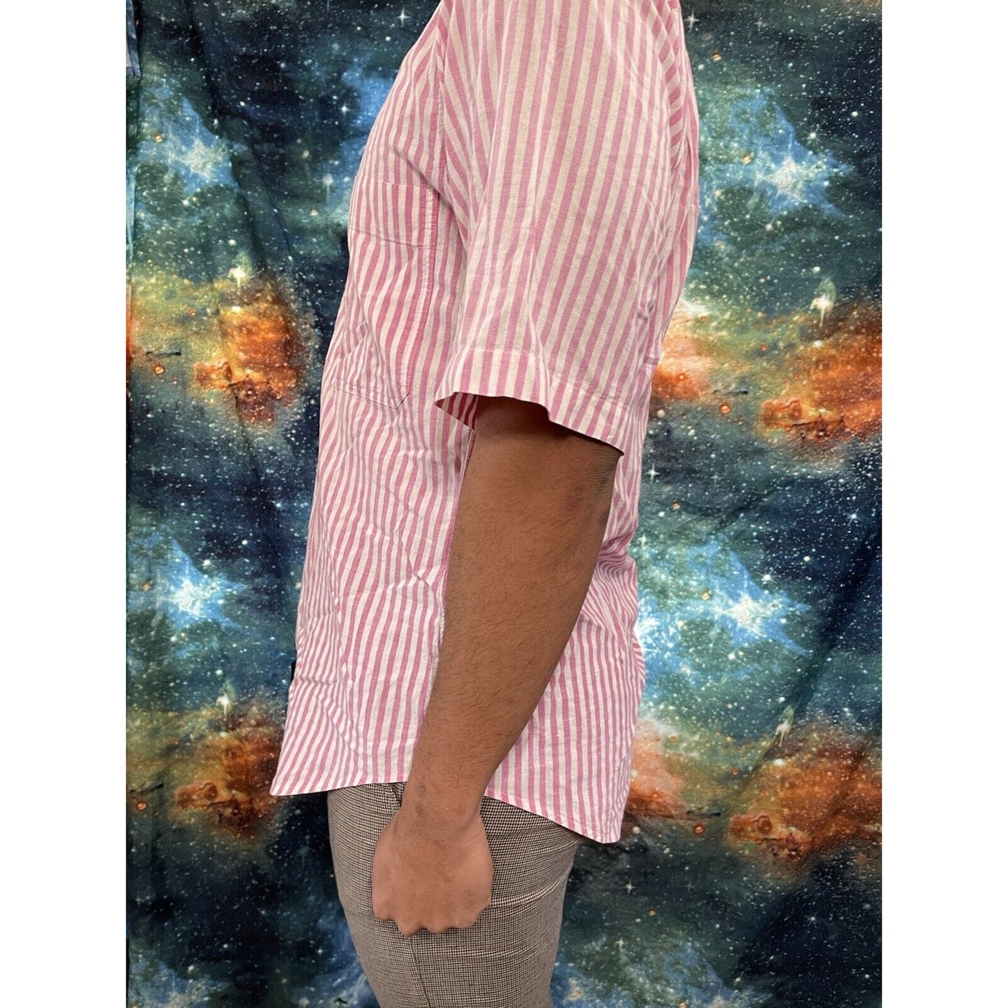 Men’s Resilio sport short sleeve pink striped medium button up shirt