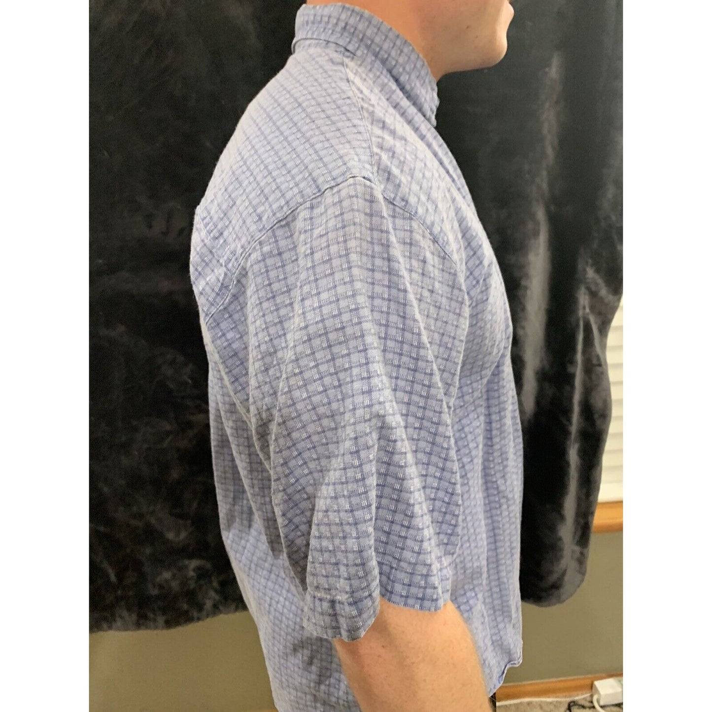 Bugle Boy Company Mens Medium Short Sleeve Blue Checkered Shirt Sleeve Pocket