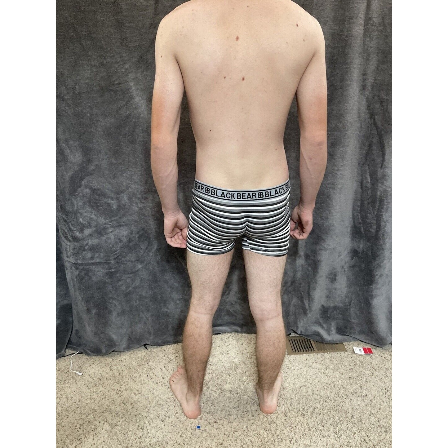 men's medium athletic trunk style black bear boxer brief gray black white stripe