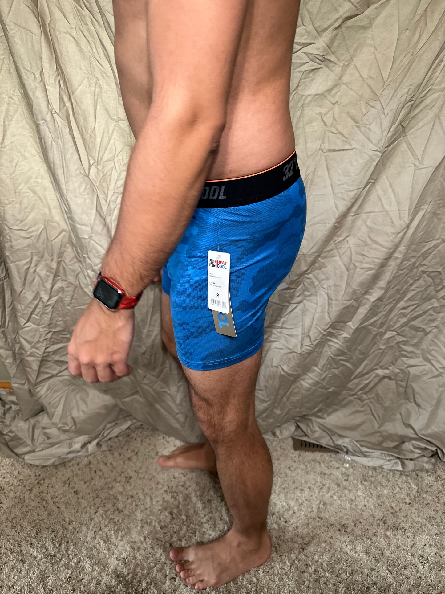Men’s blue with camo pattern 32 degree cool boxer briefs size small