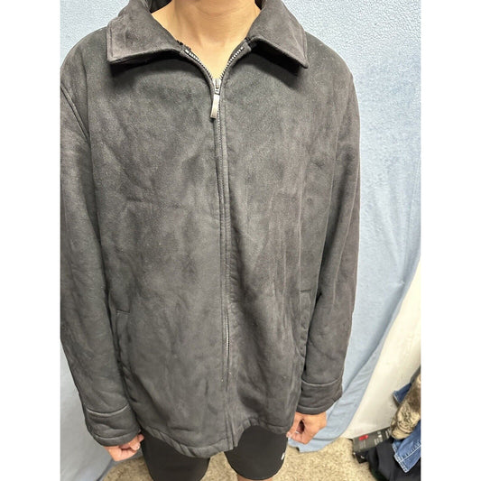 Men’s Perry Ellis Portfolio XXL Black Zip Up Faux Suede Faux Fur