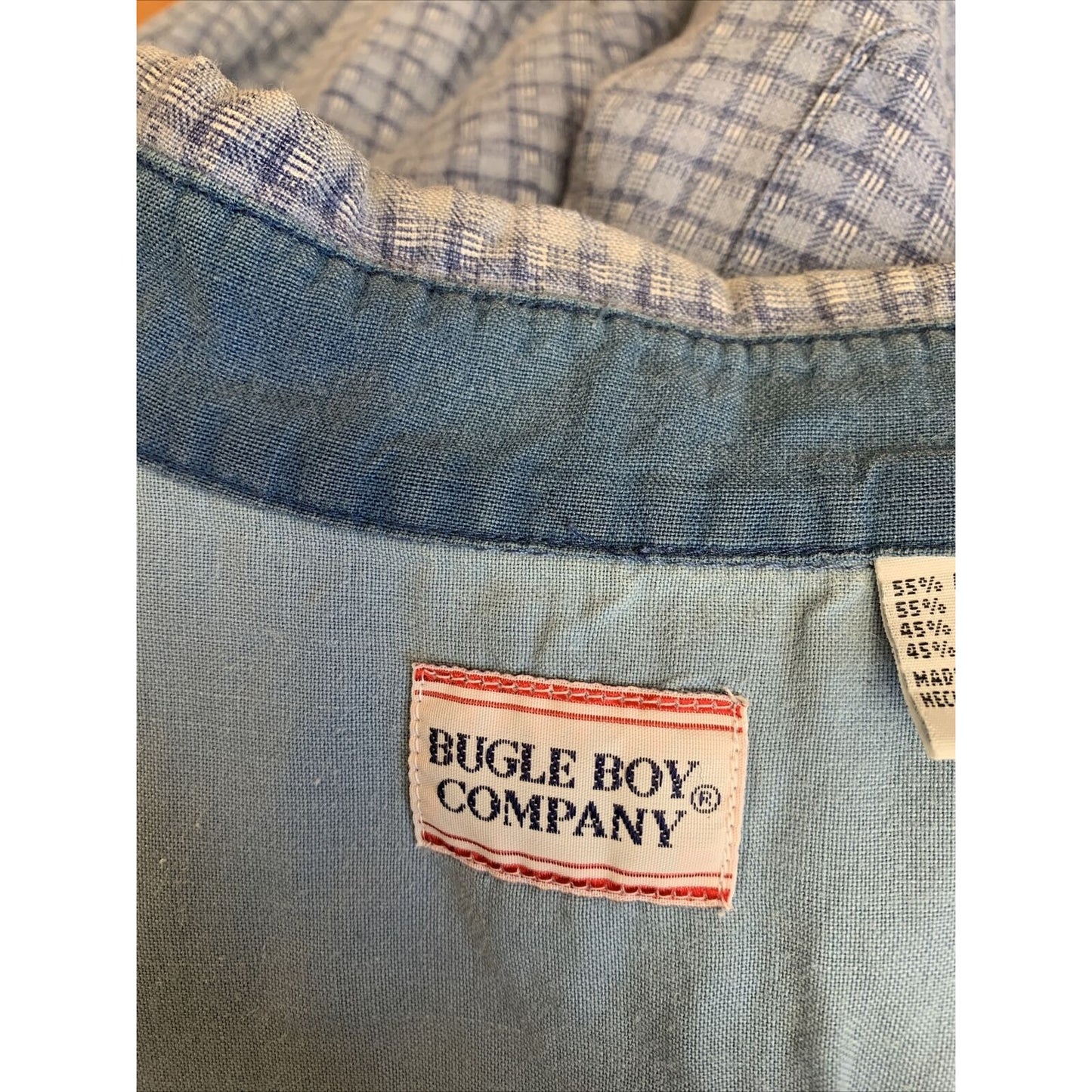 Bugle Boy Company Mens Medium Short Sleeve Blue Checkered Shirt Sleeve Pocket