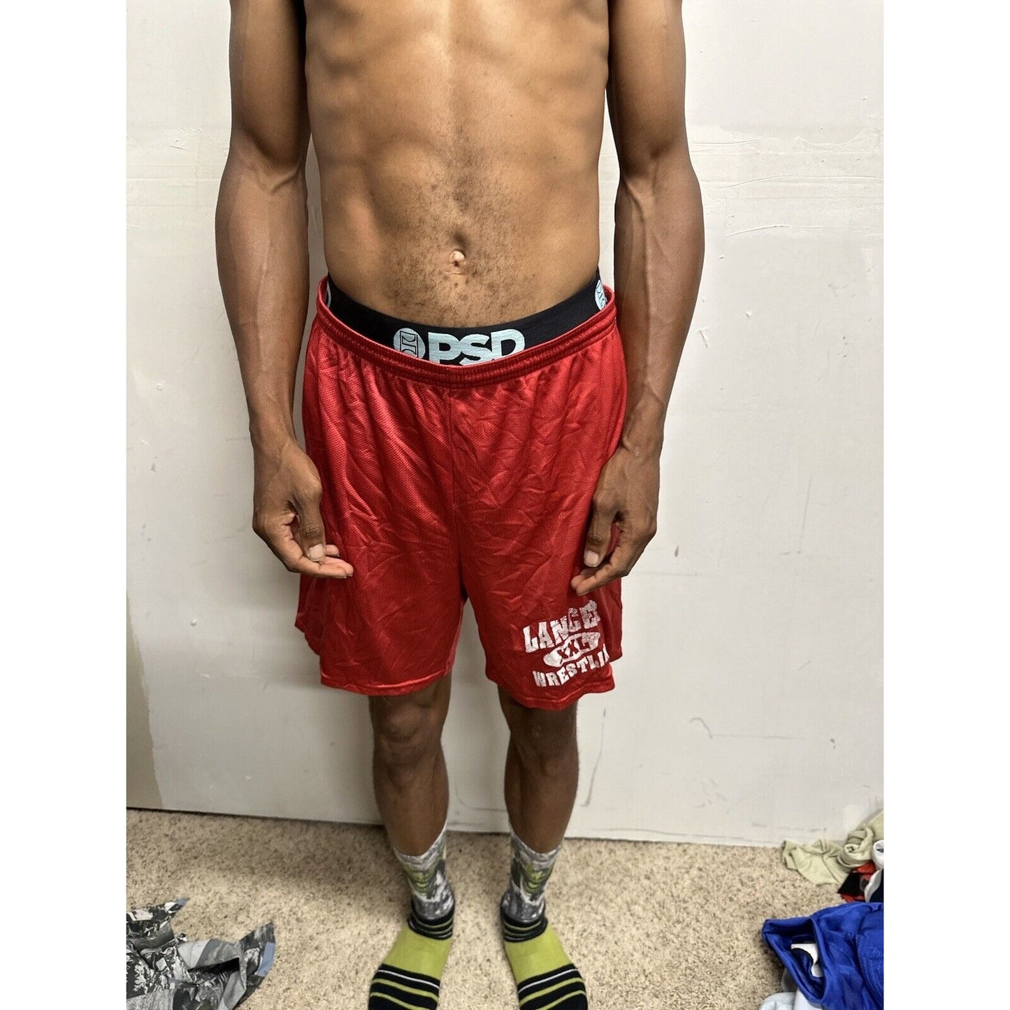 Men’s Large Red Lancer Wrestling Athletic Shorts No Pockets