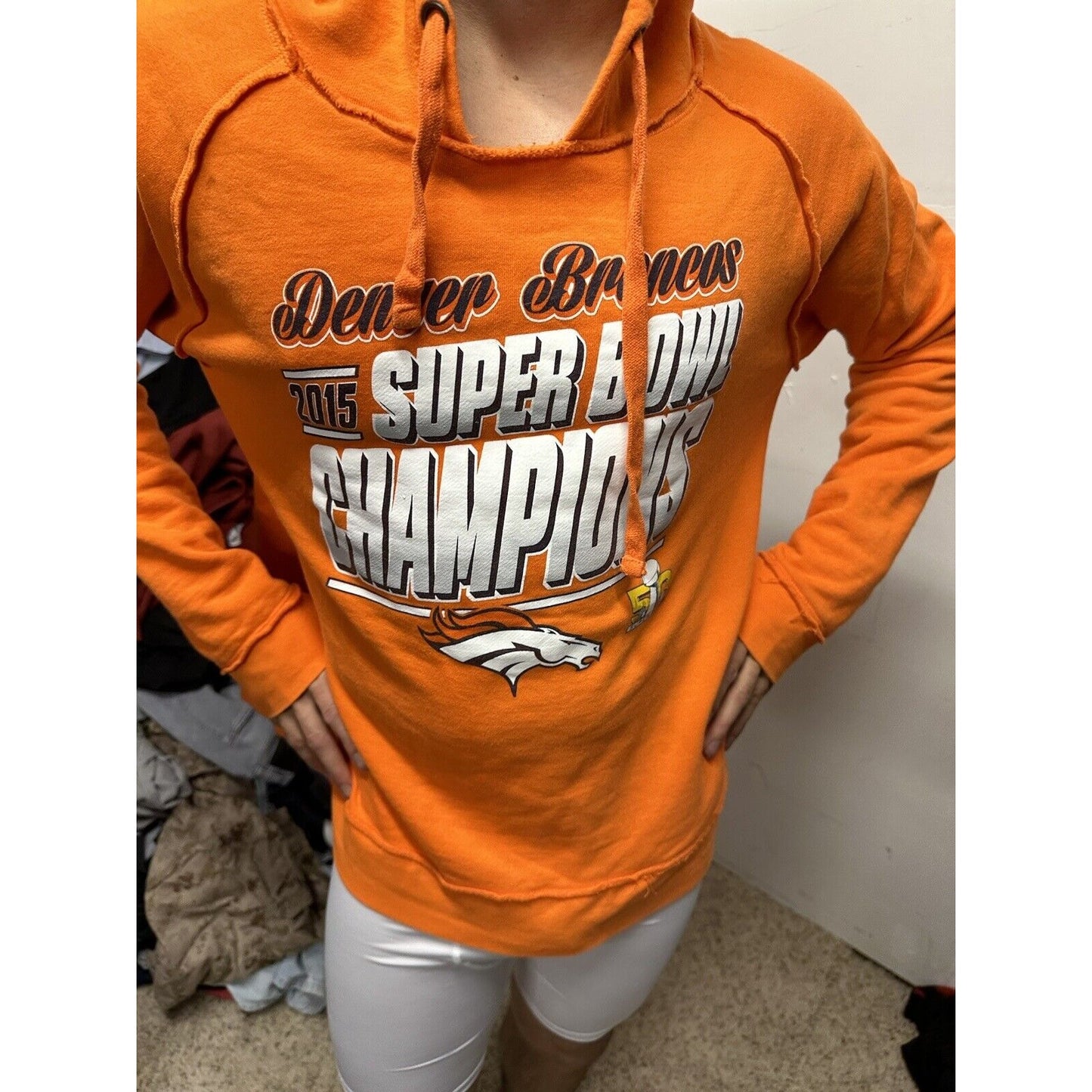 Woman’s NFL Team Apparel Denver Broncos 2015 Super Bowl Champions Orange Hoodie