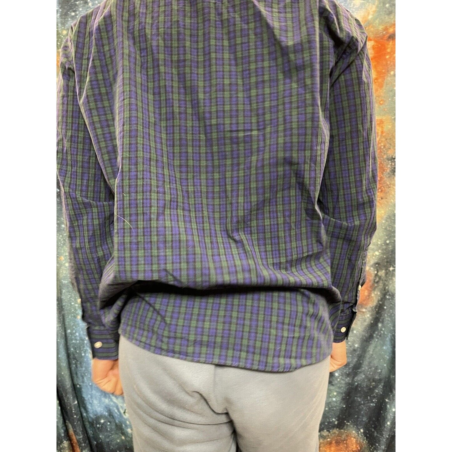 Men’s Tommy Hilfiger Button up plaid blue green regular fit 16.5 long sleeve