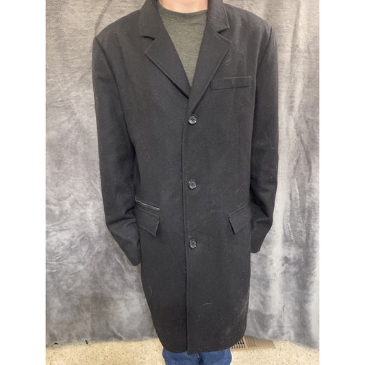 men's large guess jacket overcoat wool poly blend Black
