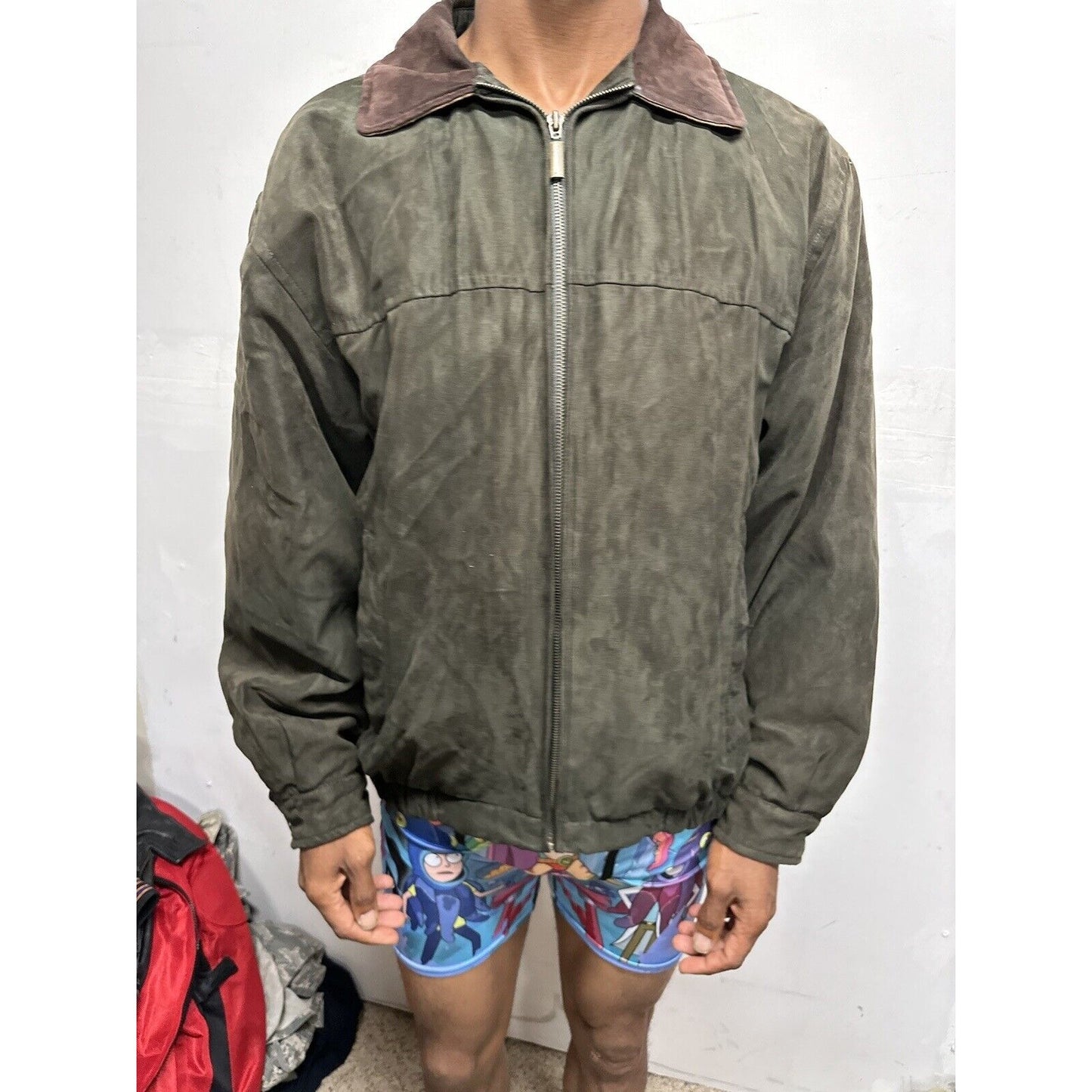 Men’s Forest Green Weather Report Full Zip Jacket Poly Suede Look