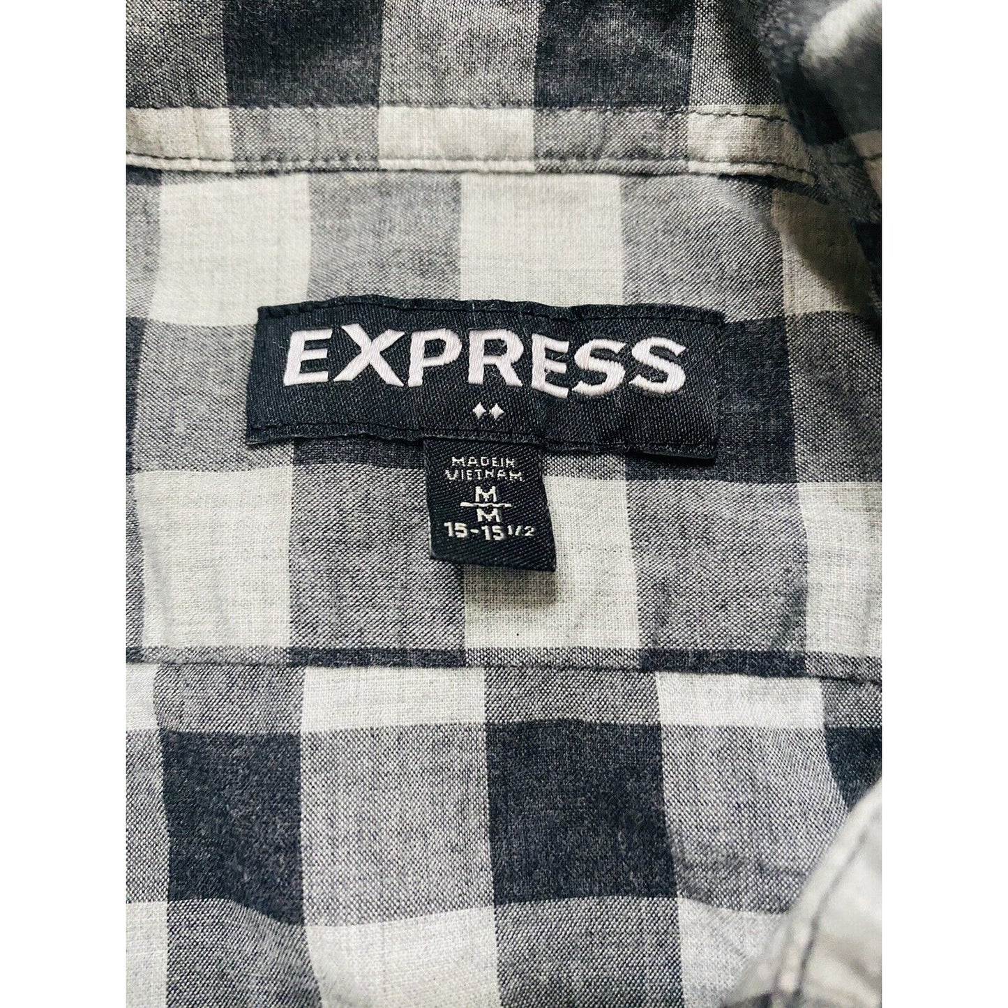 Express  Men’s Medium 15-15 1/2 Black Gray & White Button-down Long Sleeves