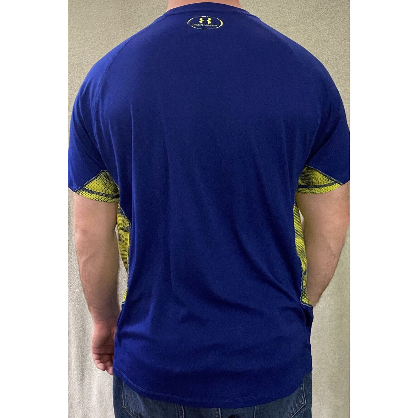 Under Armour Men’s XL Blue Neon Yellow Polyester Gym Training Athletic Shirt