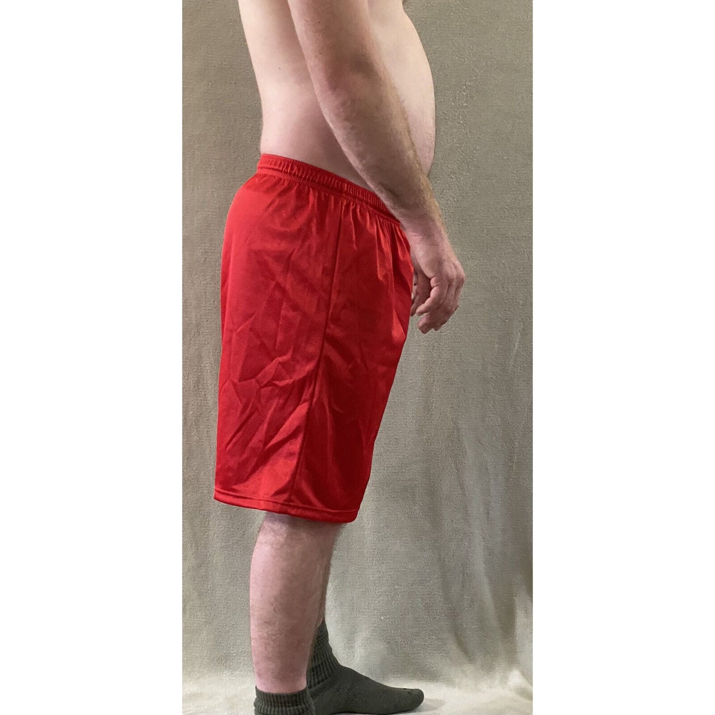 Soffe Men’s Large Bright Cardinal Red Basketball Training Polyester Mesh Shorts