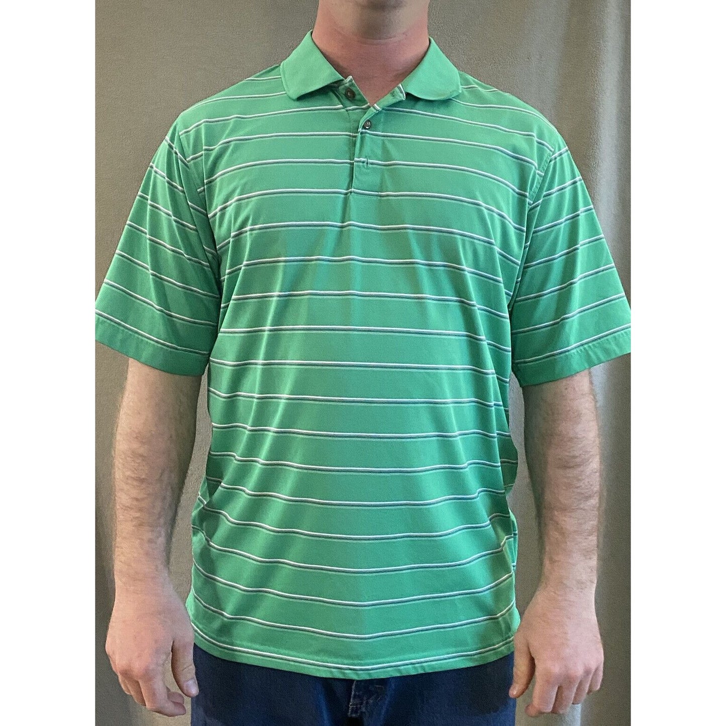 Pebble Beach Performance Men’s Large Green Stripes Golf Polyester Polo Shirt