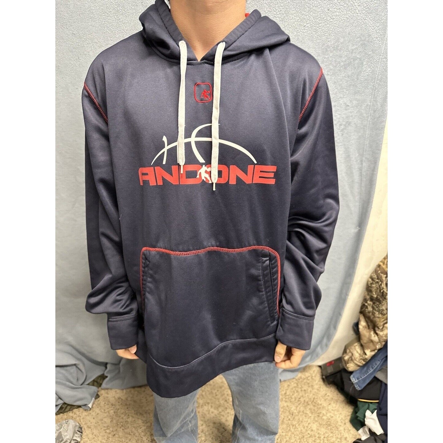 Men’s Dark Blue And Red AND1 Pullover Hoodie 2XL