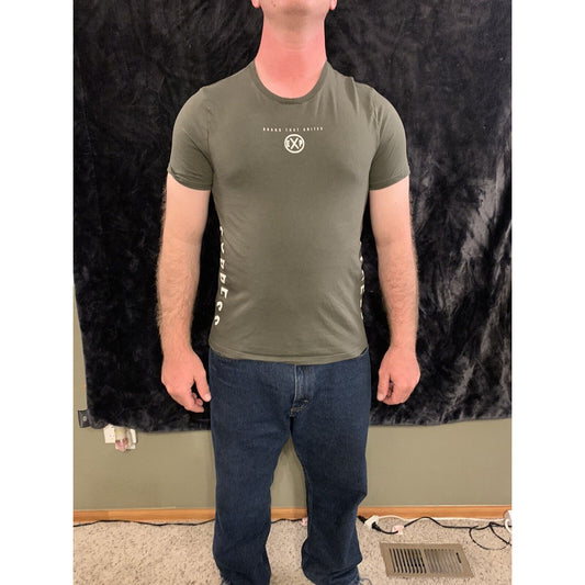 Men's Express T-Shirt Brand That Unites Graphic, Olive Green, New without tags