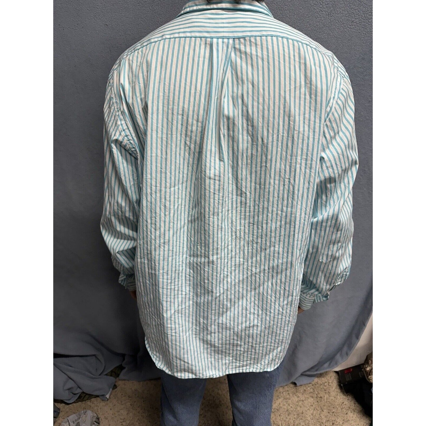 Men’s Teal And White Striped XL Button Up Long Sleeve Ralph Lauren Shirt