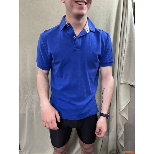 Tommy Hilfiger Polo Royal Blue Classic Flag Logo Small Short Sleeve Fitted Mens