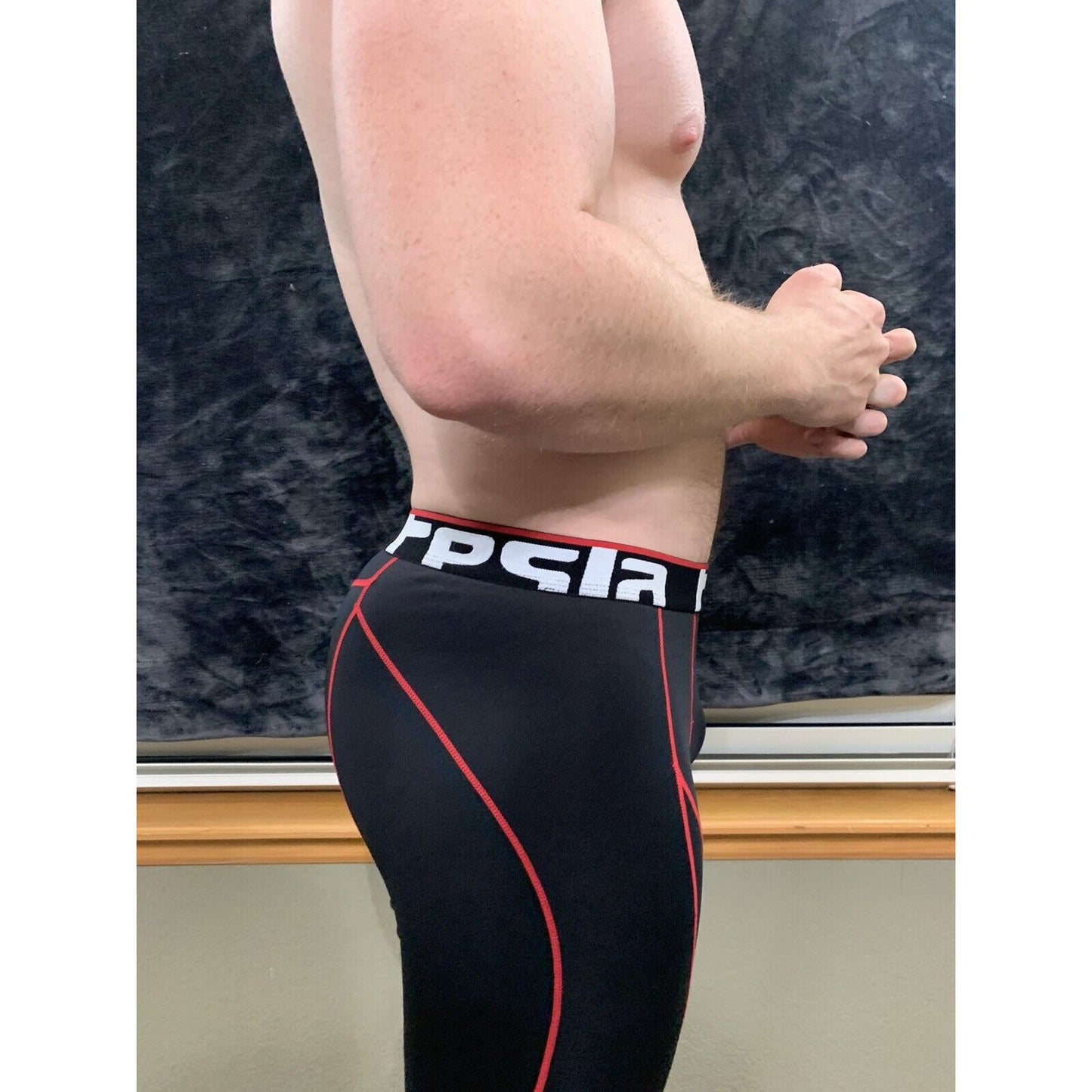 Men's Tesla Compression Running Cycling Performance Shorts Black Red XL