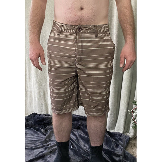 Kanu Surf Men’s Size 34 Brown Stripes Polyester-spandex Board Shorts