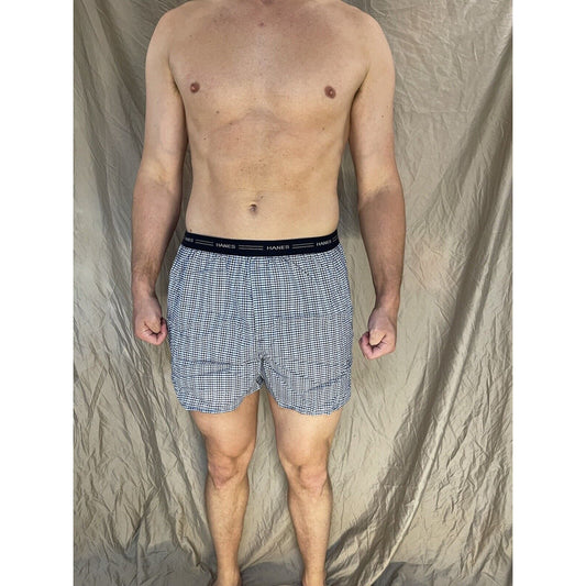 men's hanes blue plaid boxer shorts large confort flex