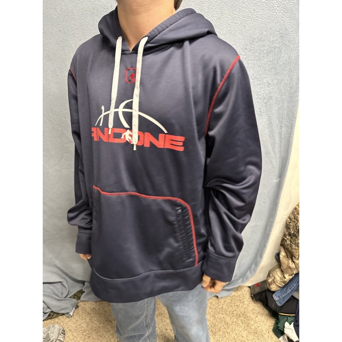 Men’s Dark Blue And Red AND1 Pullover Hoodie 2XL